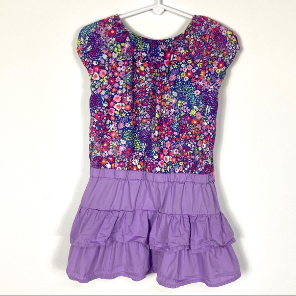 Cherokee Girl's 4T Short Sleeve Purple & Pink Floral Ruffle Dress - Picture 10 of 14